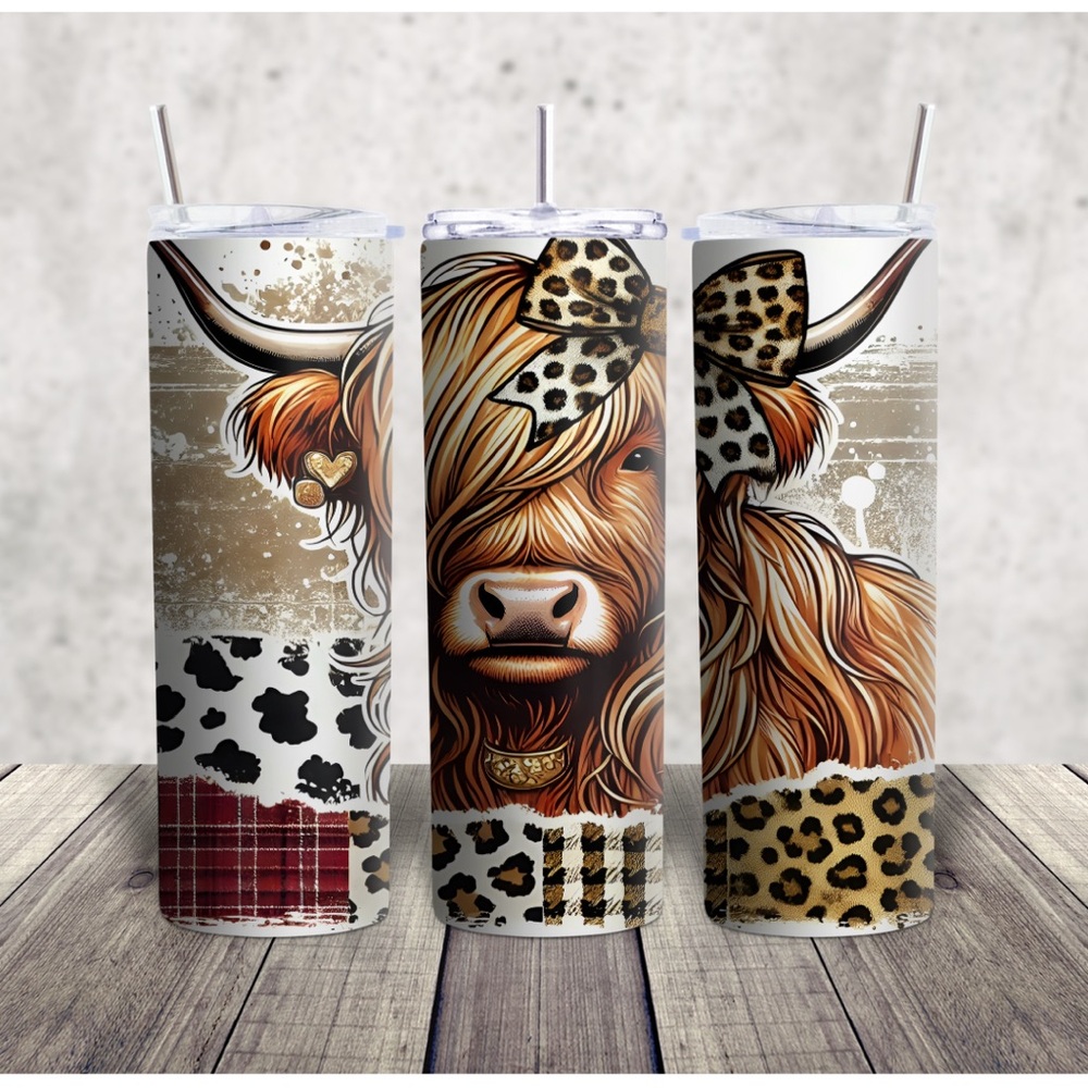 Highland Cow Tumbler with Animal Prints